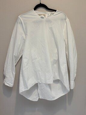 JNBY White Cotton Twist Back Popover Blouse Long Sleeve Oversized XL
